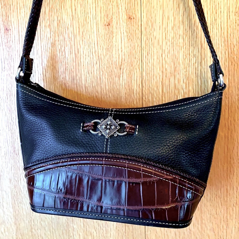 Vintage Brighton heart brown black croc pebbled leather shoulder bag purse EUC